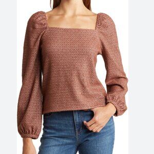 Madewell Jacquard Puff Sleeve Button Front Crop Top size medium